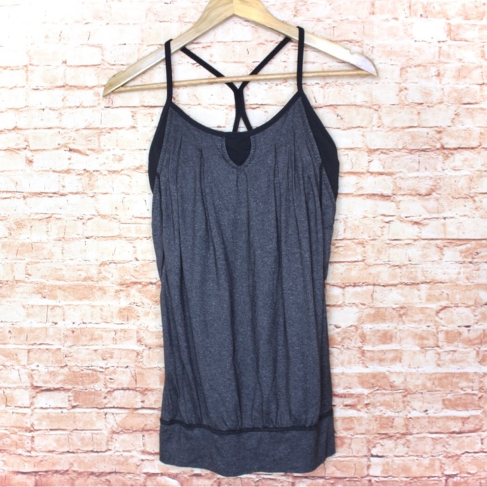 Lululemon Athletica | Gray Heather Cut Out Camisole Built in Bra Y Back Tank Top